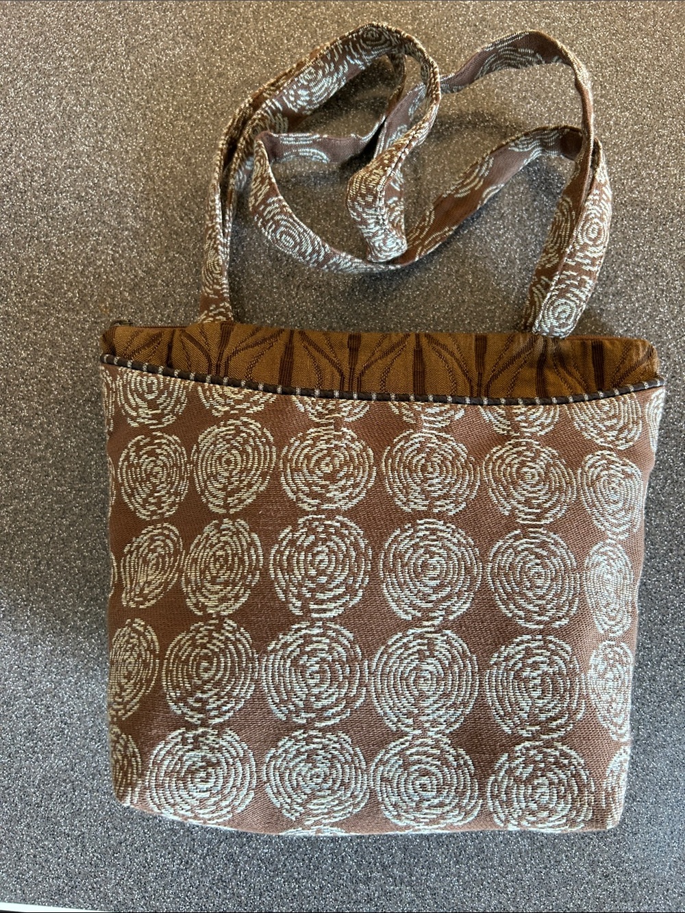 Maruca Handmade Brown Spiral-Pattern Fabric  Tote Bag with Strap